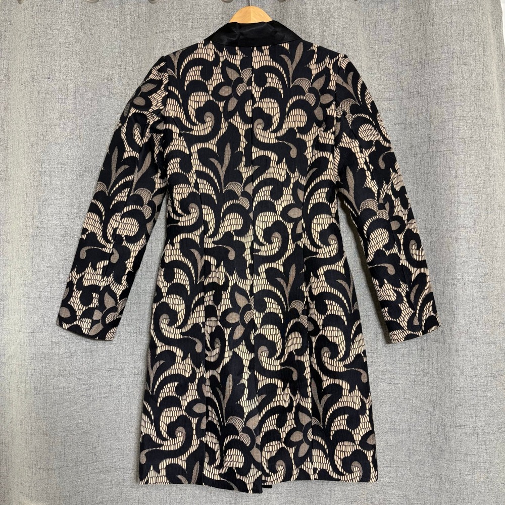 Venus Women Brocade Blazer Jacket 4 Black Tan Swirl Tuxedo Collar Jacquard - Picture 3 of 11